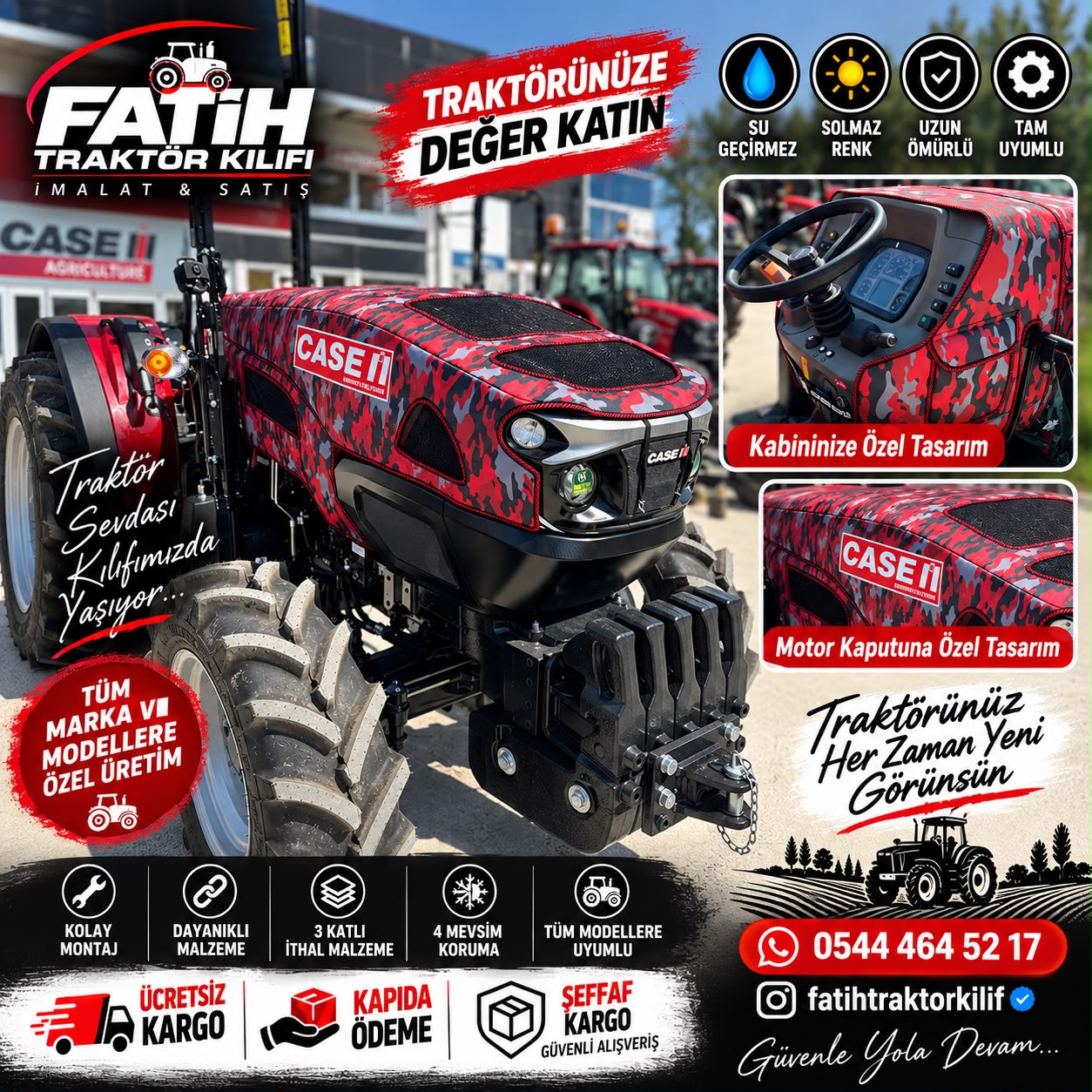 CASE IH Traktör JX75B YENİ MODEL  Özel Tasarım Kaporta Kılıfı – Su Geçirmez, Solmaz ve 4 Mevsim Koruma